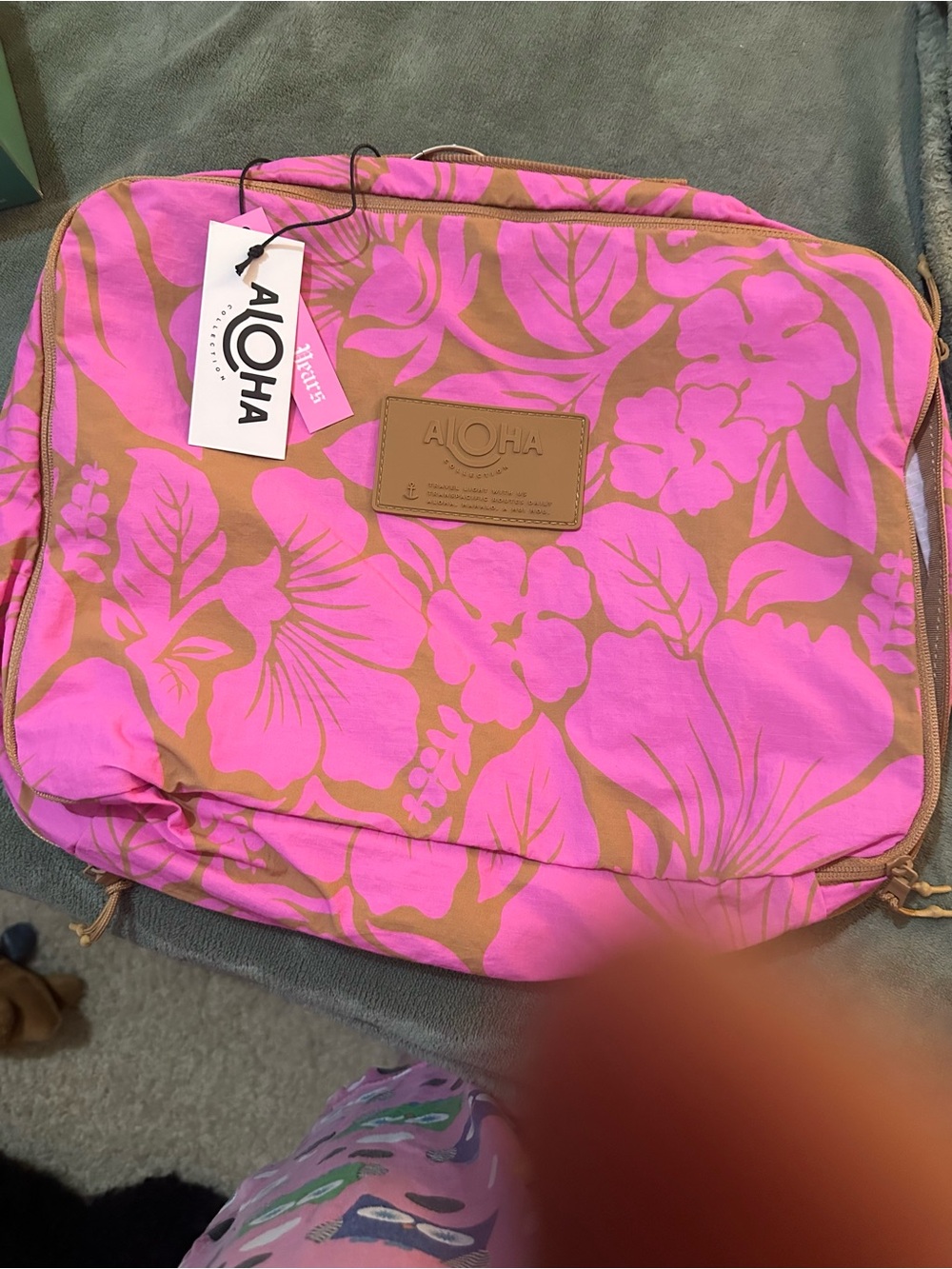 ALOHAS Pink and Tan Floral Travel Organizer Pouch